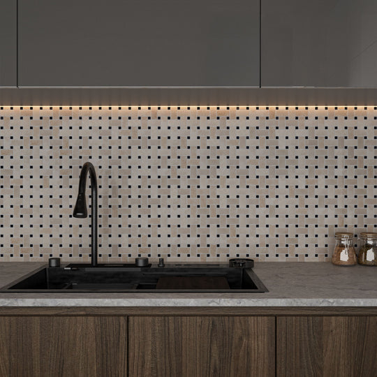 Beige Polished Marble Basket Weave Mosaic Wall & Floor Tile