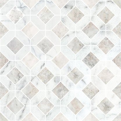 Close detail of the Nimbus grey marble bars framing honed Carrara White panes