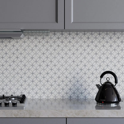 Carrara White - Platinum Grey Tumbled Marble Flower Mosaic Wall & Floor Tile - thumbnail 1