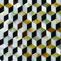 3d golden cube geometric pattern of interlocking cubes in black white mother of pearl and iridescent gold