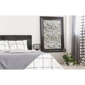 Black-framed 3d midnight cube wall art with textured silver and white shell mosaic pattern for home decor