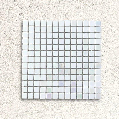 Niebla Mix-Iris Ernio 33.3 x 33.3cm white silver iridescent glass mosaic tile face