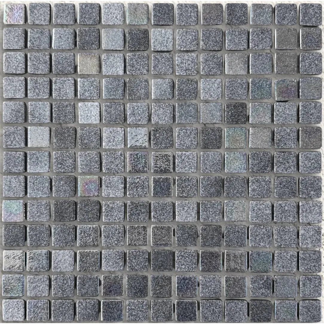 Niebla Mix-Iris Murray 33.3 x 33.3cm black grey iridescent glass mosaic tile face