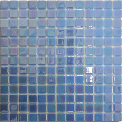 Abalon Cerulean mid blue 25mm glass mosaic tile sheet face detail