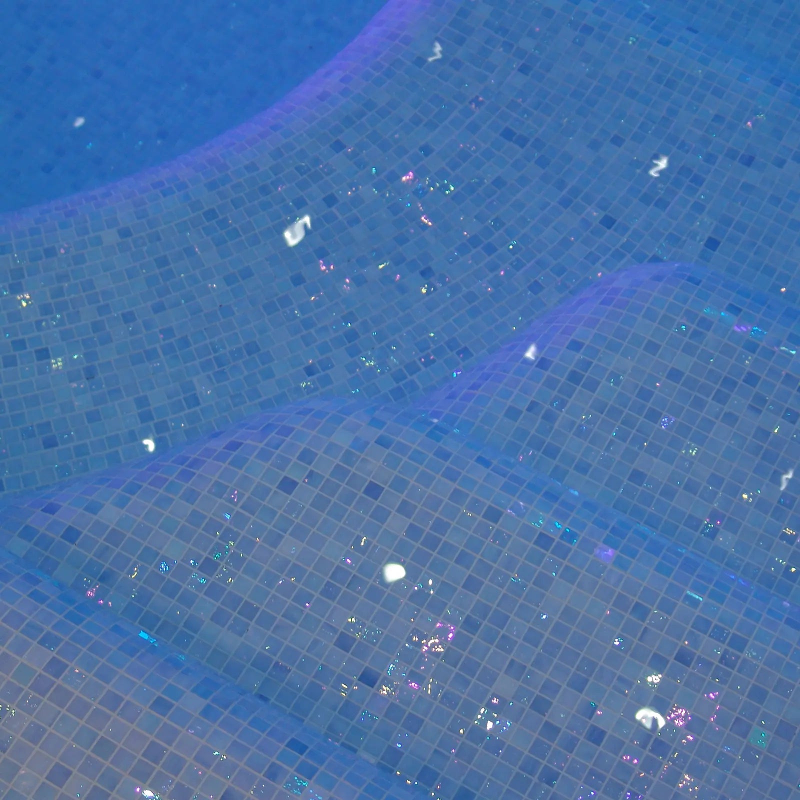 Abalon Cerulean mid blue glass mosaic tiles in a bathroom setting
