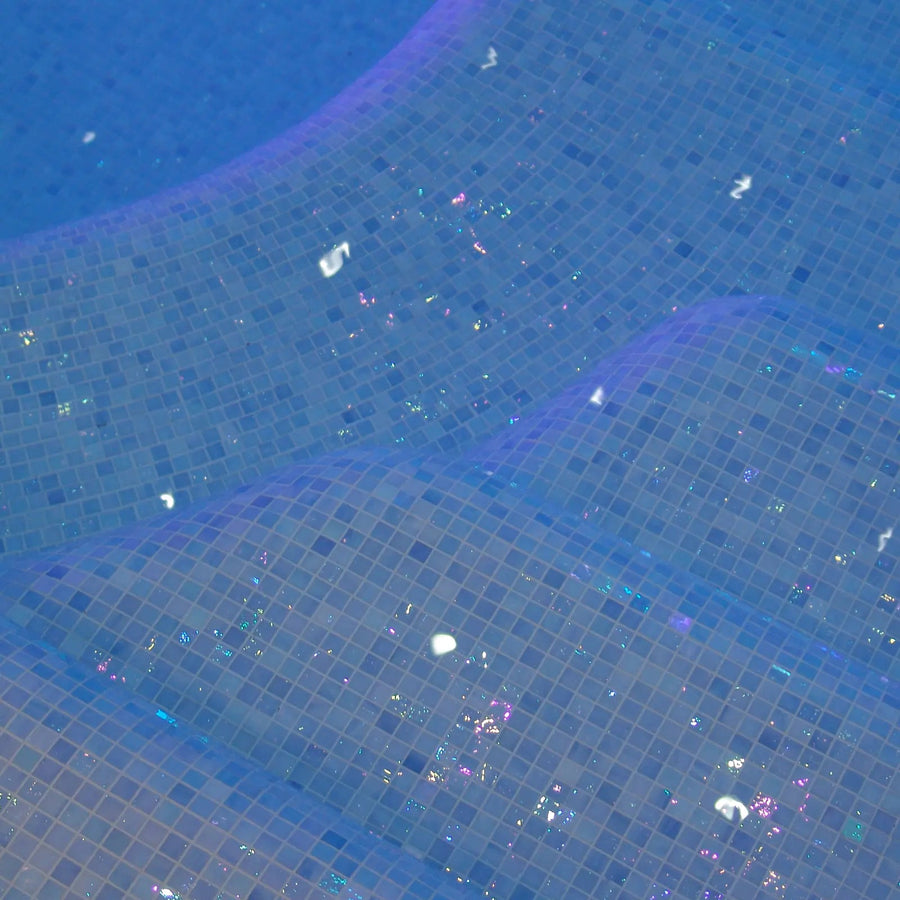 Abalon Cerulean mid blue glass mosaic tiles in a bathroom setting