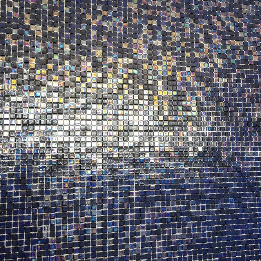Abalon Azure blue glass mosaic tiles shown as a feature wall