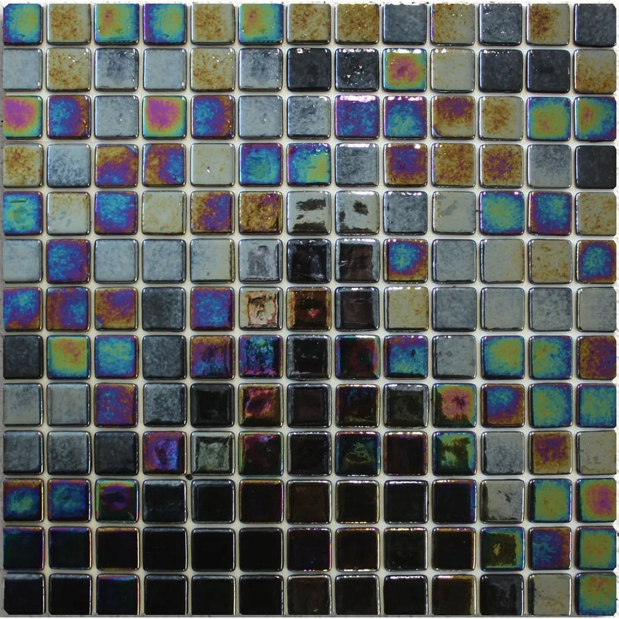 Abalon Abyss deep blue 25mm glass mosaic tile sheet face detail