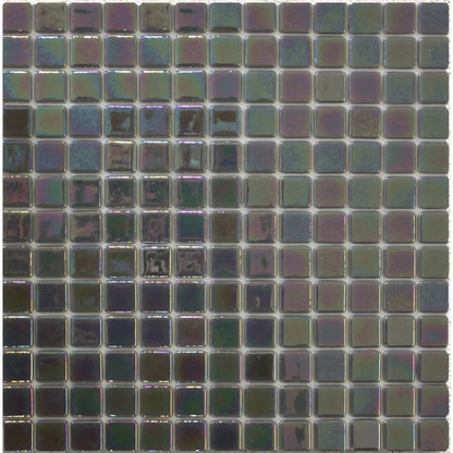 Abalon Pewter warm grey 25mm glass mosaic tile sheet face detail