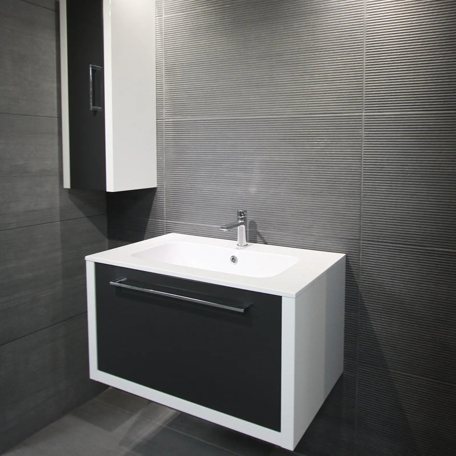 District Marengo Deco 45 x 90cm porcelain concrete effect patterned tile room setting