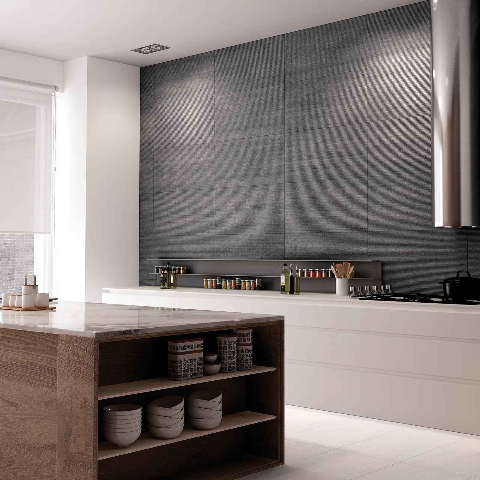 District Marengo Deco 45 x 90cm porcelain concrete effect patterned tile room setting