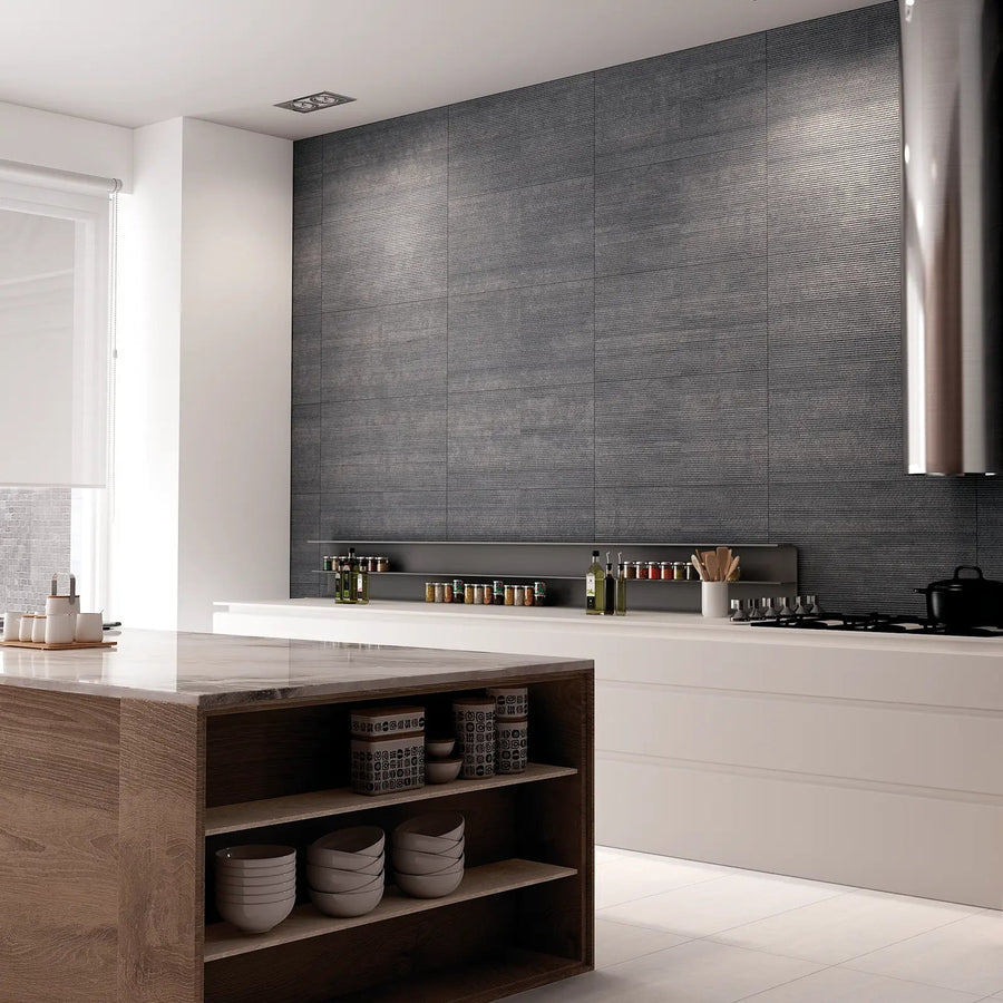 District Marengo Deco 45 x 90cm porcelain concrete effect patterned tile room setting