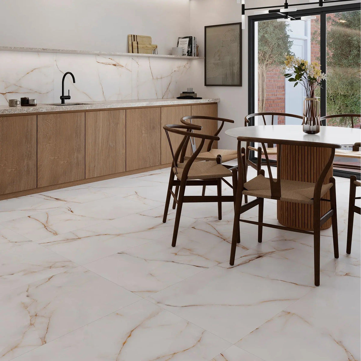 Topaz Gold 45 x 90cm glazed porcelain marble effect tile room setting