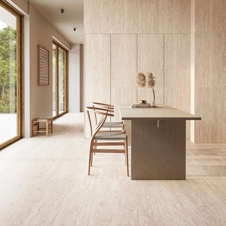 Palatino Ivory 45 x 90cm stone effect porcelain tile room setting