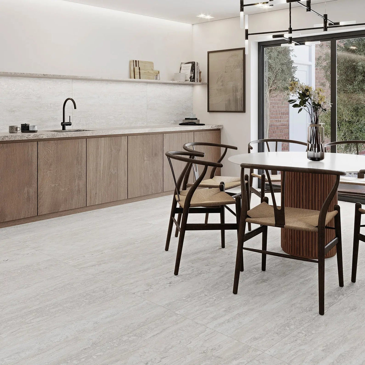 Palatino Silver 45 x 90cm stone effect porcelain tile room setting