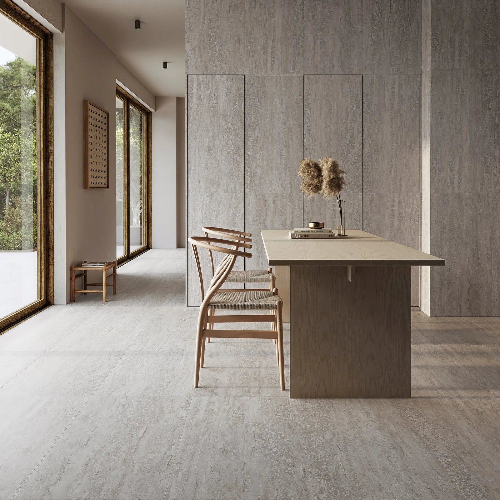 Palatino Silver 45 x 90cm Porcelain Tile in a bathroom setting