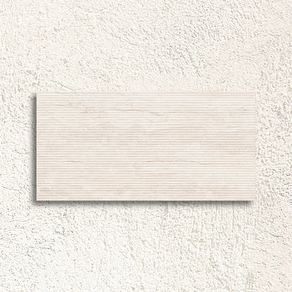 Palatino Ivory Deco 45 x 90cm fluted stone effect porcelain tile face