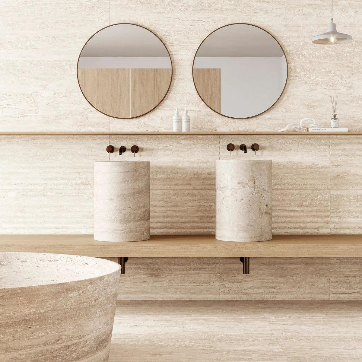 Palatino Natural 45 x 90cm Porcelain Tile in a bathroom setting