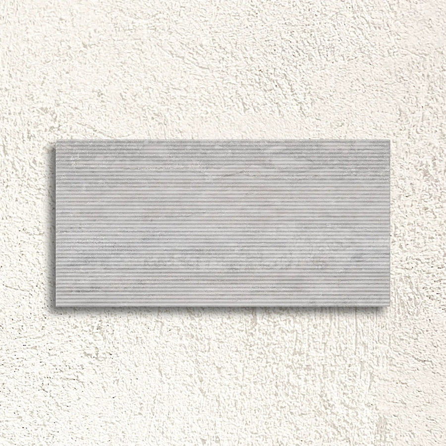 Palatino Silver Deco 45 x 90cm fluted stone effect porcelain tile face