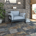 Ardesia Gris Muro 32x62.5cm grey stacked slate effect wall tiles in a room setting