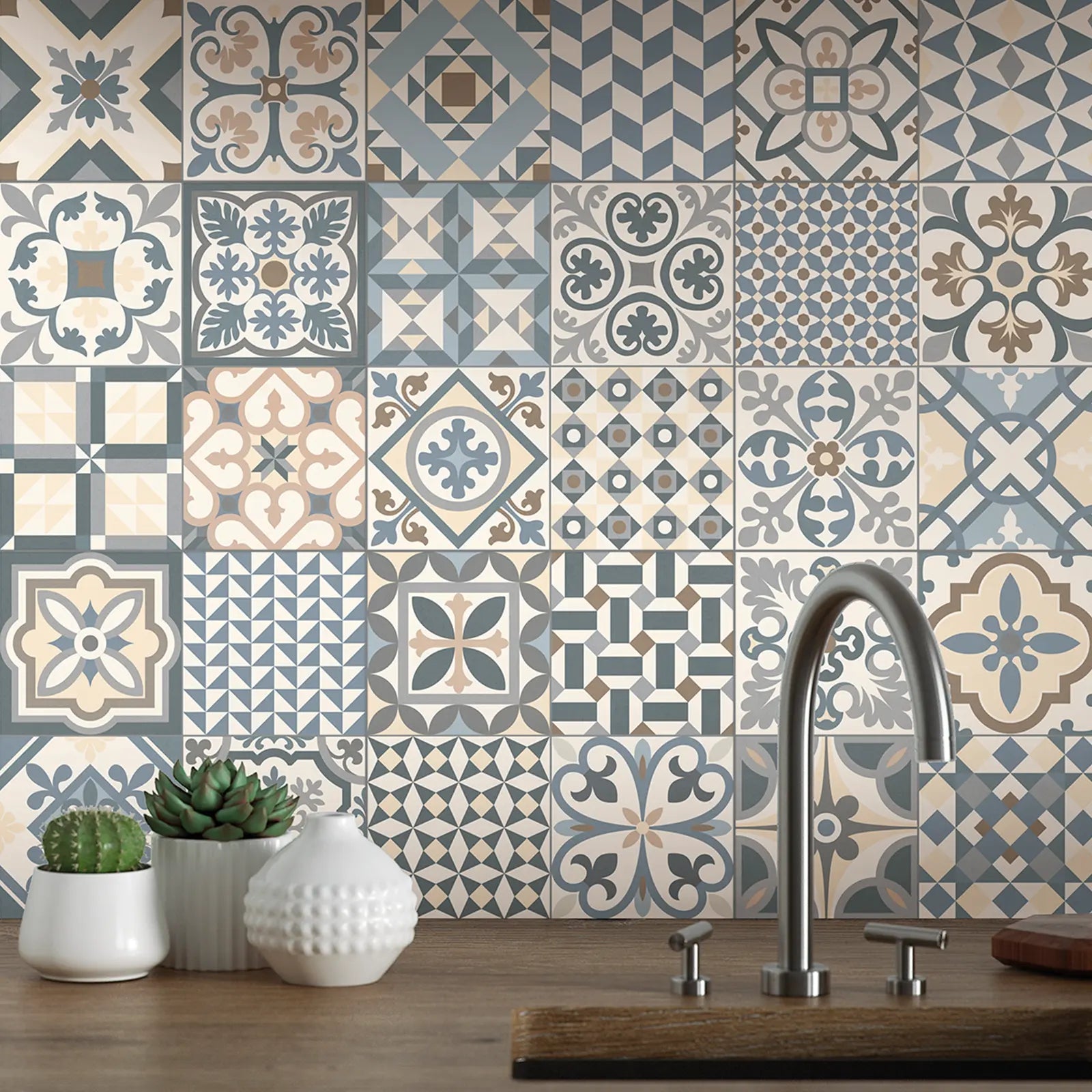 Rustic Taco Heritage Grey 16.5 x 16.5cm patterned porcelain tiles in a room setting