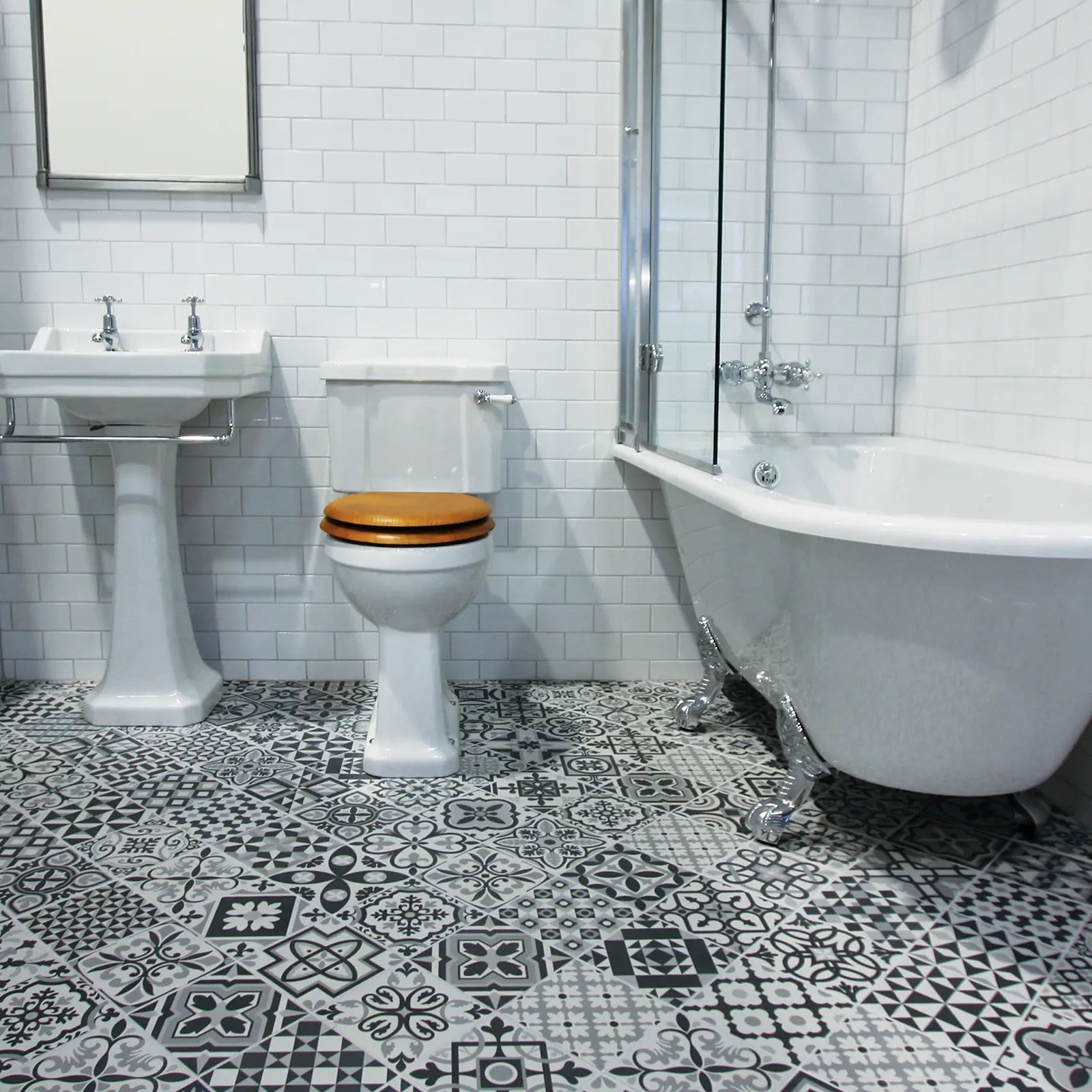 Rustic Taco Heritage Black tiles laid as a graphic patterned floor