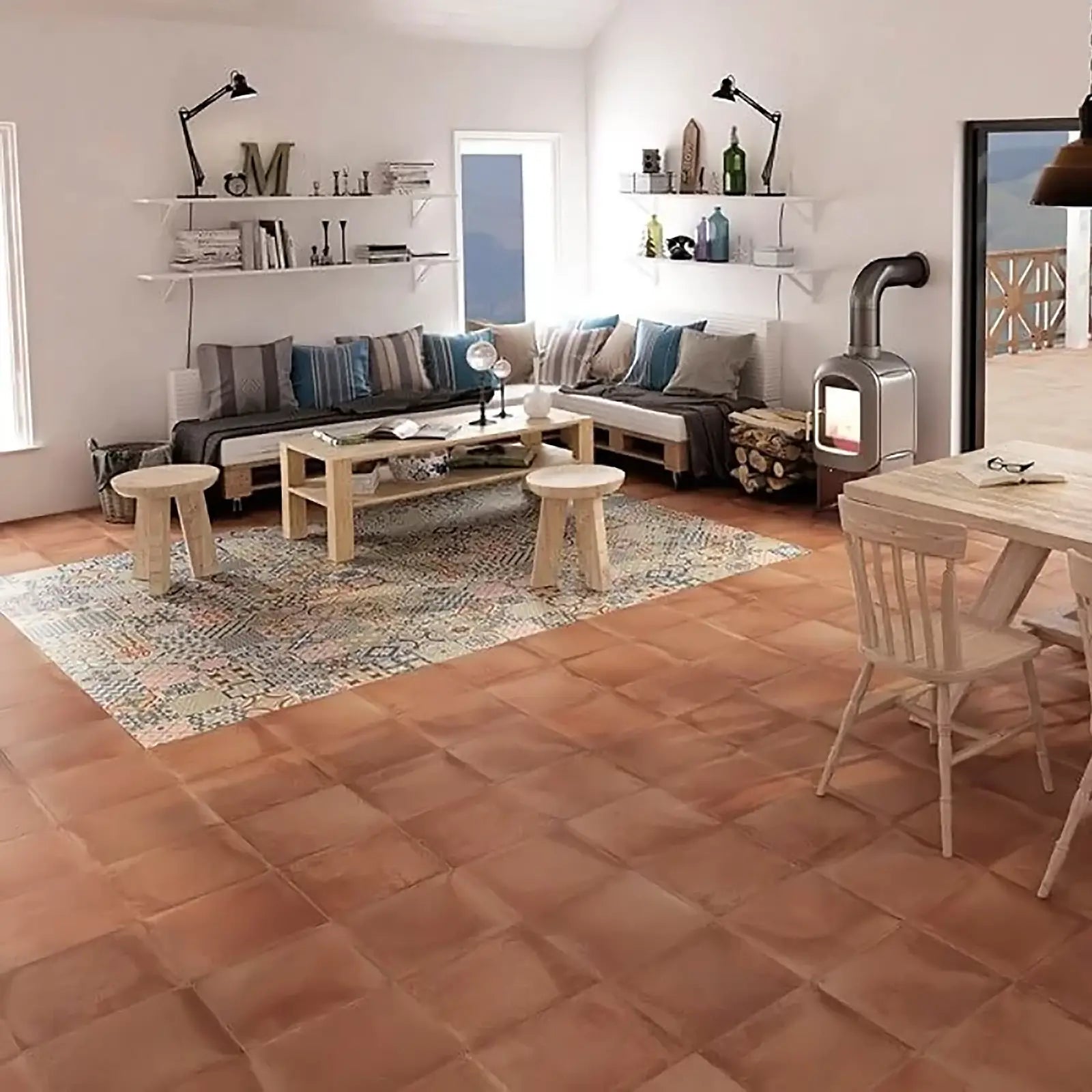 Rustic Cotto rustic porcelain floor tile kitchen room setting