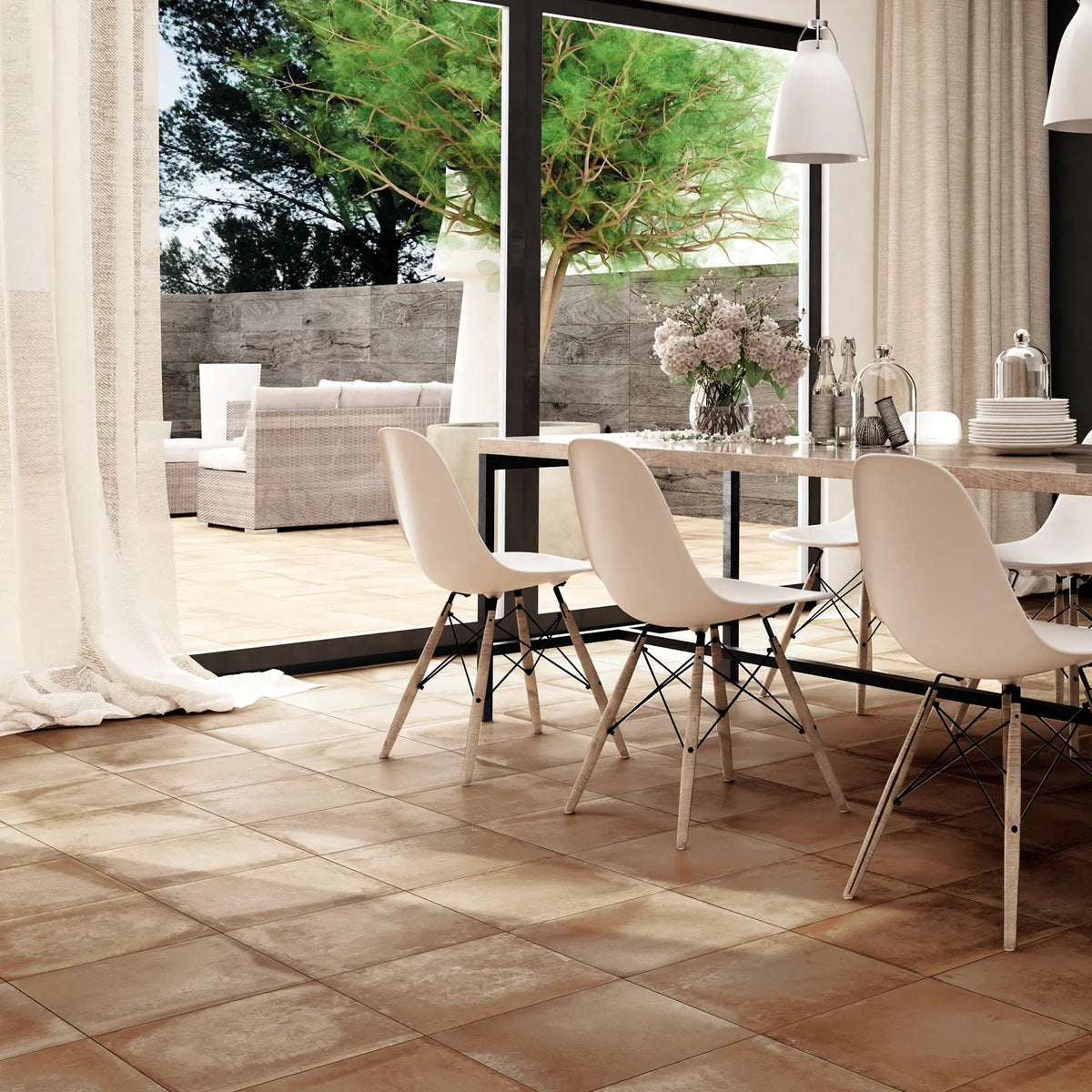 Rustic Moka rustic porcelain floor tile kitchen room setting