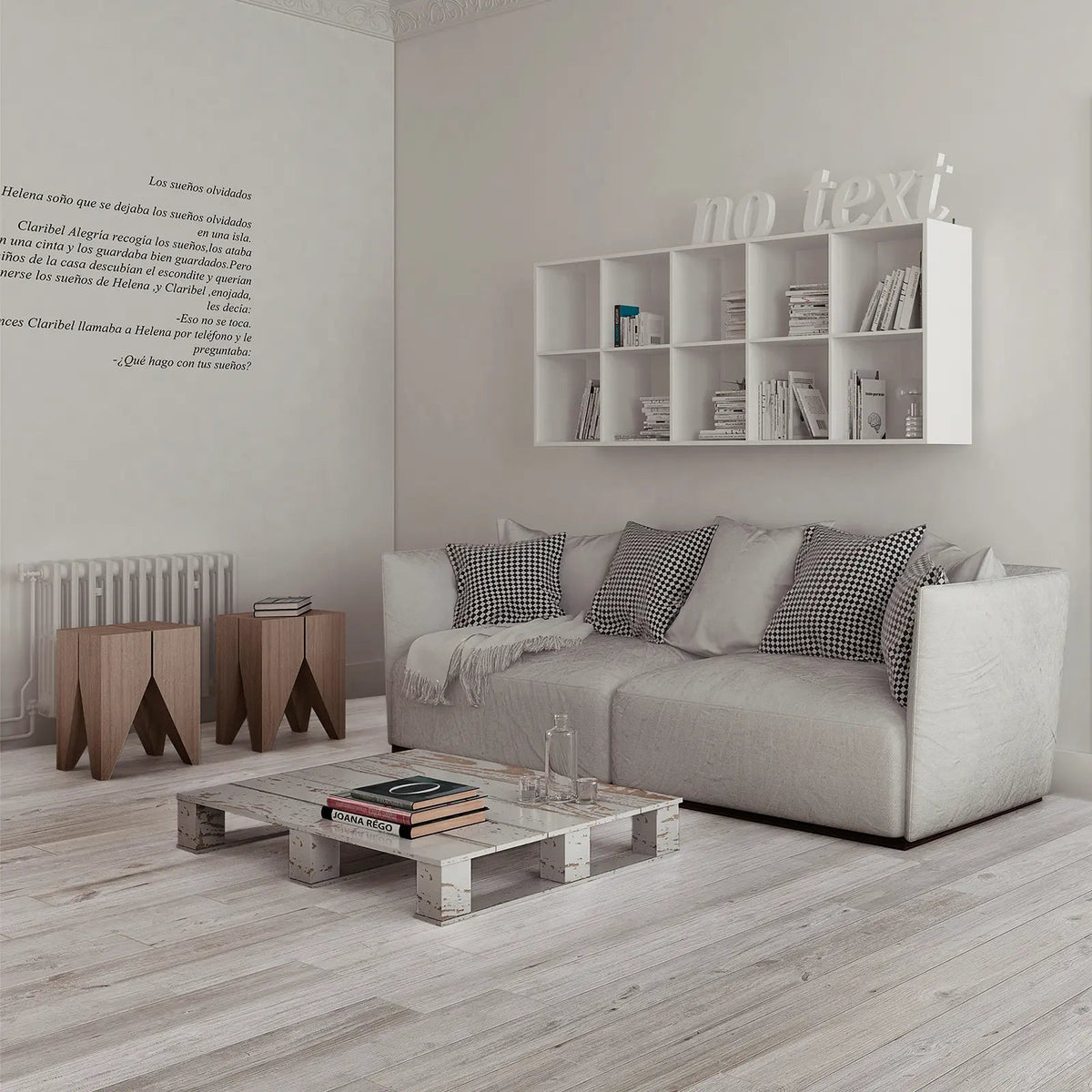 Vancouver Blanco wood effect porcelain tile room setting