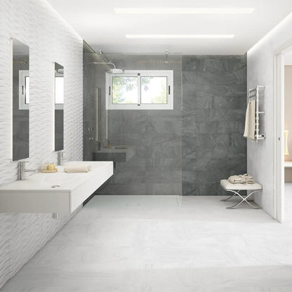 Varana Blanco 32 x 62.5cm white porcelain stone effect tile room setting