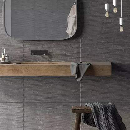 Varana Marengo Deco 32 x 62.5cm black porcelain stone effect decor tile room setting