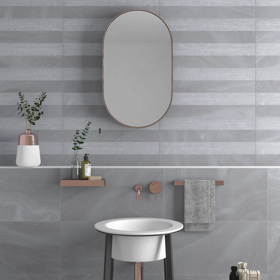 Austral Gris 32 x 62.5cm stone effect porcelain tile room setting