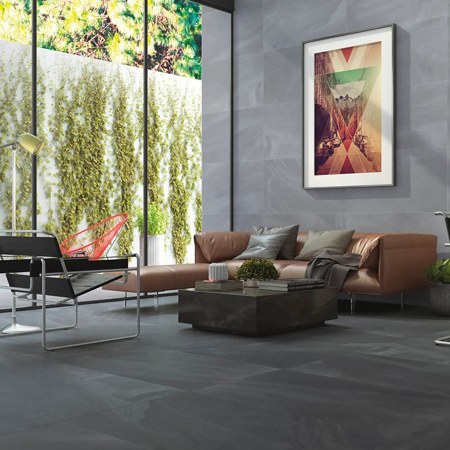 Austral Marengo 32 x 62.5cm stone effect porcelain tile room setting