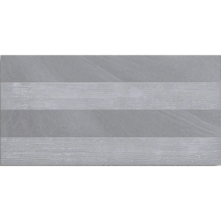 Austral Gris Decor 32 x 62.5cm glazed porcelain stone effect feature tile face
