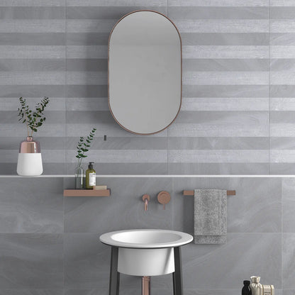 Austral Gris Decor 32 x 62.5cm stone effect porcelain feature tile room setting