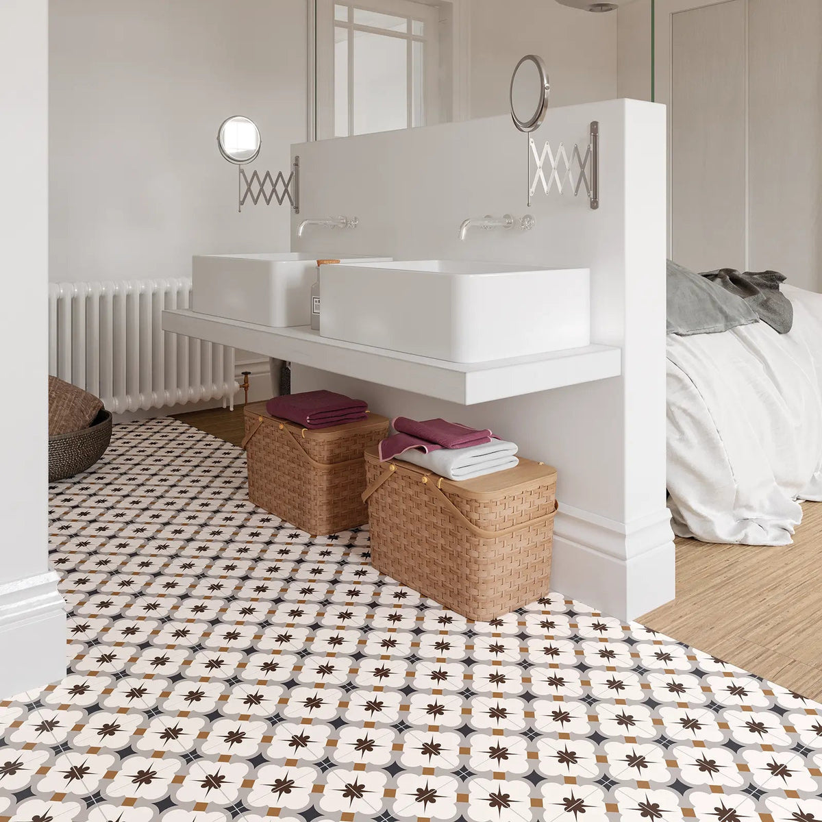 Grace Grey Taco 16.5 x 16.5cm glazed porcelain patterned tile room setting