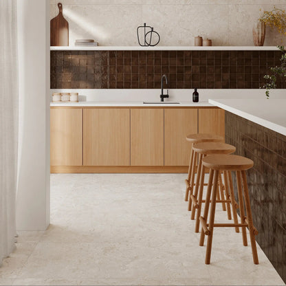 Dakota Chocolate brown gloss wall tiles on a kitchen feature wall