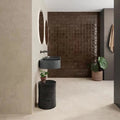 Dakota Chocolate gloss wall tiles close-up room detail