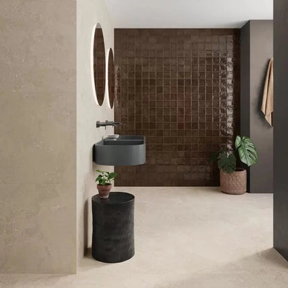 Dakota Chocolate gloss wall tiles close-up room detail