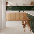Dakota Ivy green gloss wall tiles on a kitchen feature wall
