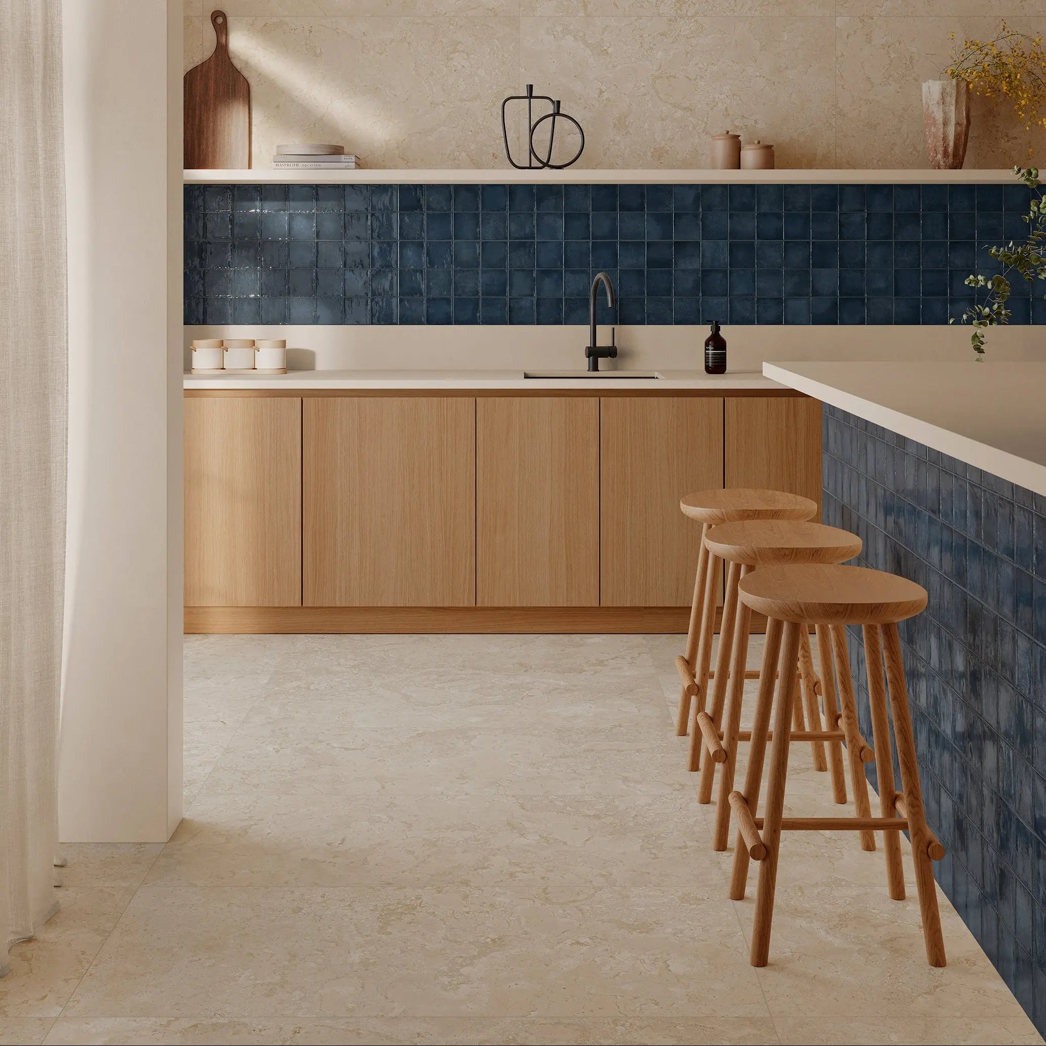 Dakota Bilberry blue-violet gloss wall tiles in a styled room