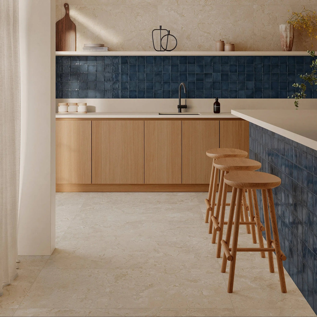 Dakota Bilberry blue-violet gloss wall tiles in a styled room
