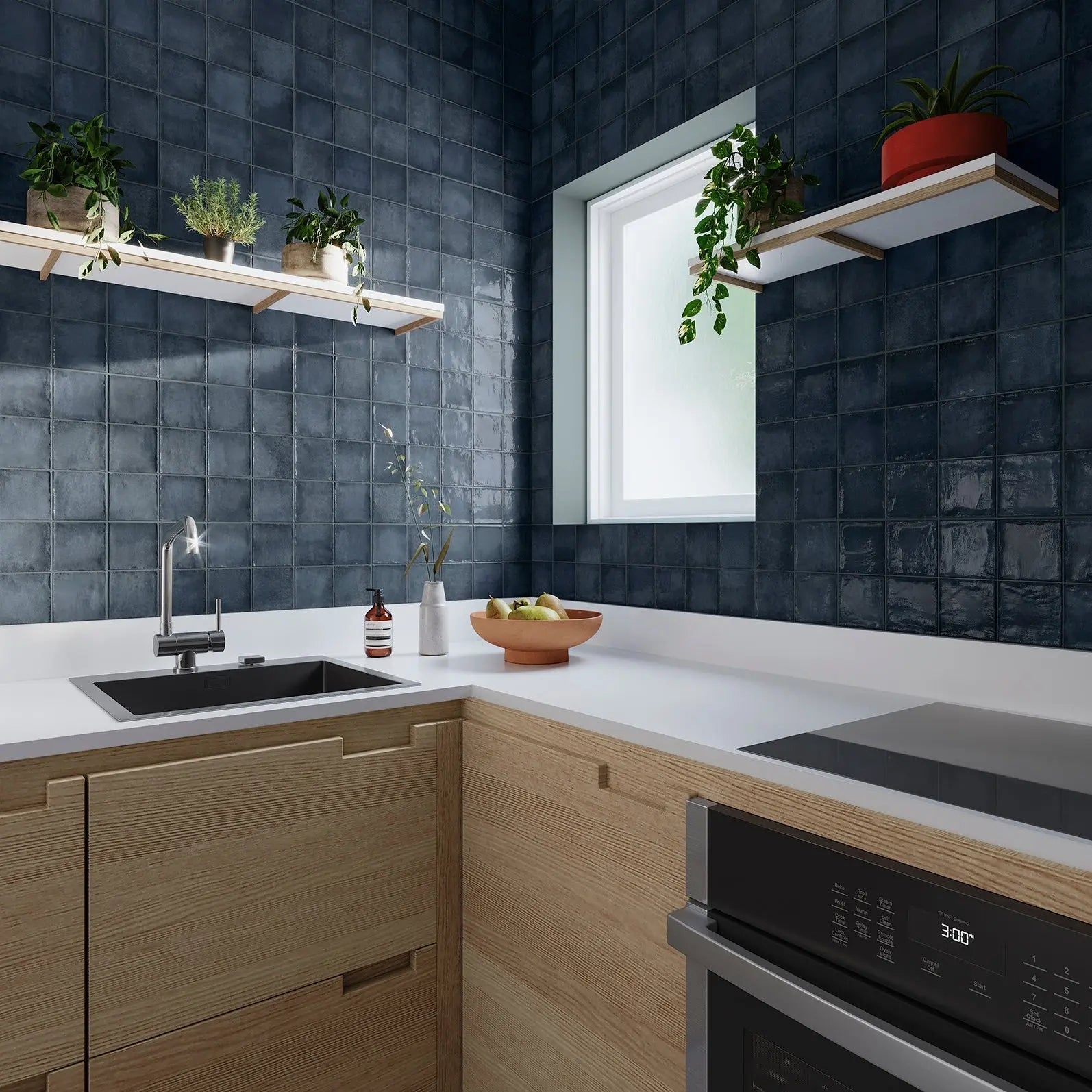 Dakota Bilberry gloss zellige-style tiles in a living space