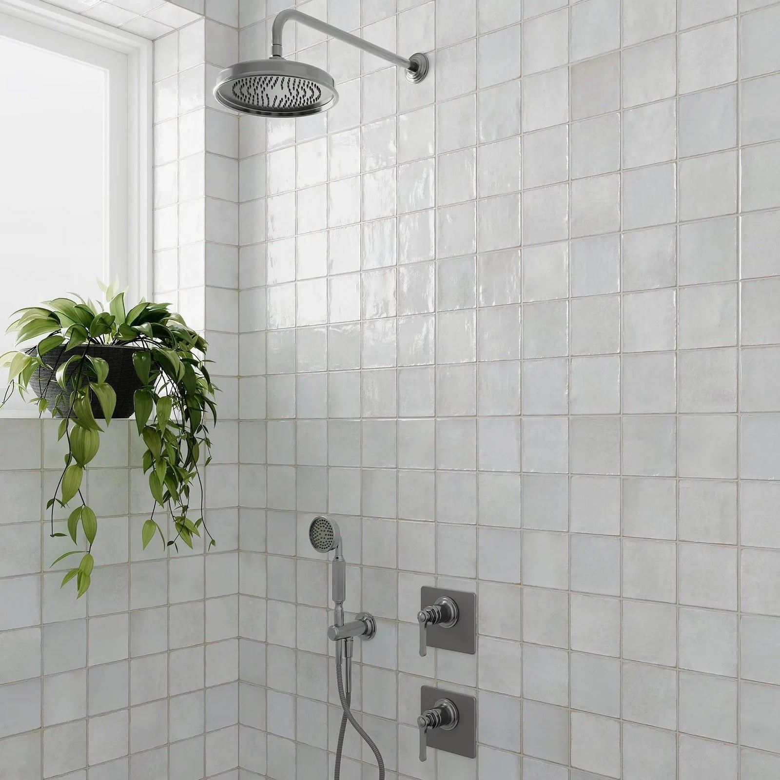 Dakota Pearl 32 x 62.5cm Porcelain Tile in a bathroom setting