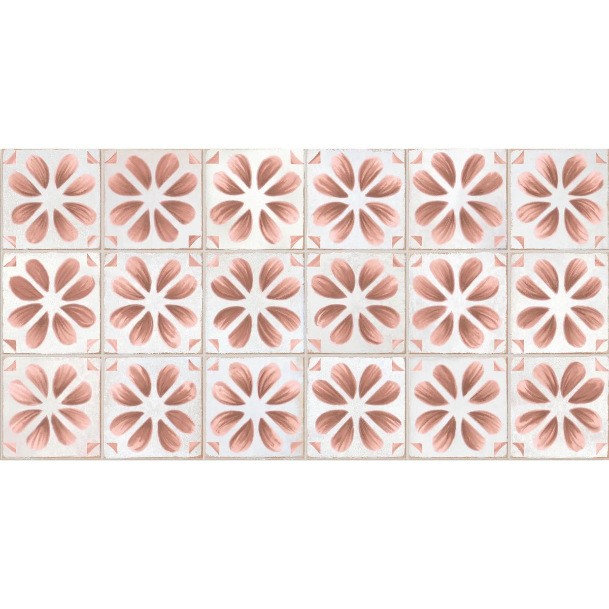 Dakota Flora Port patterned gloss porcelain wall tile, 32 x 62.5cm, tile face