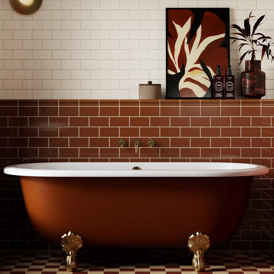 Windsor Osborne Caramel 7.5 x 15cm ceramic gloss metro tile room setting