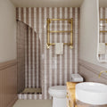 Remy Thistle lilac gloss brick wall tile 6.5 x 13cm shown in a room setting