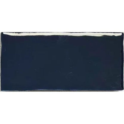 Remy French Navy gloss brick wall tile face detail
