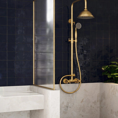 Remy French Navy gloss square wall tile 10 x 10cm shown in a room setting