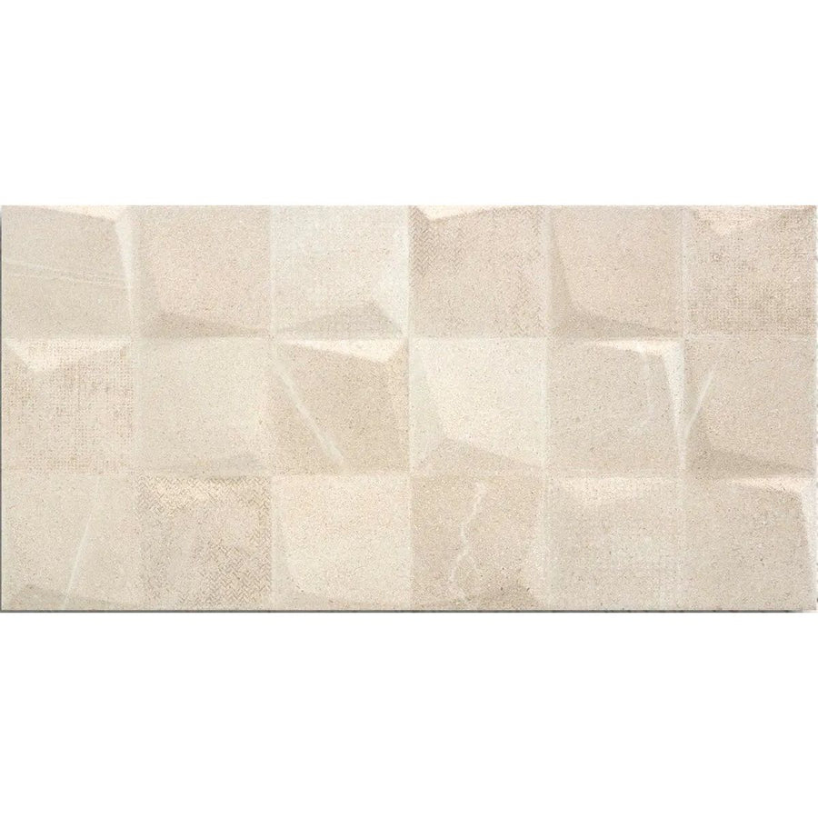 Bellevue Ivory Light PI Decor 30 x 60cm glazed ceramic stone effect decorative tile face